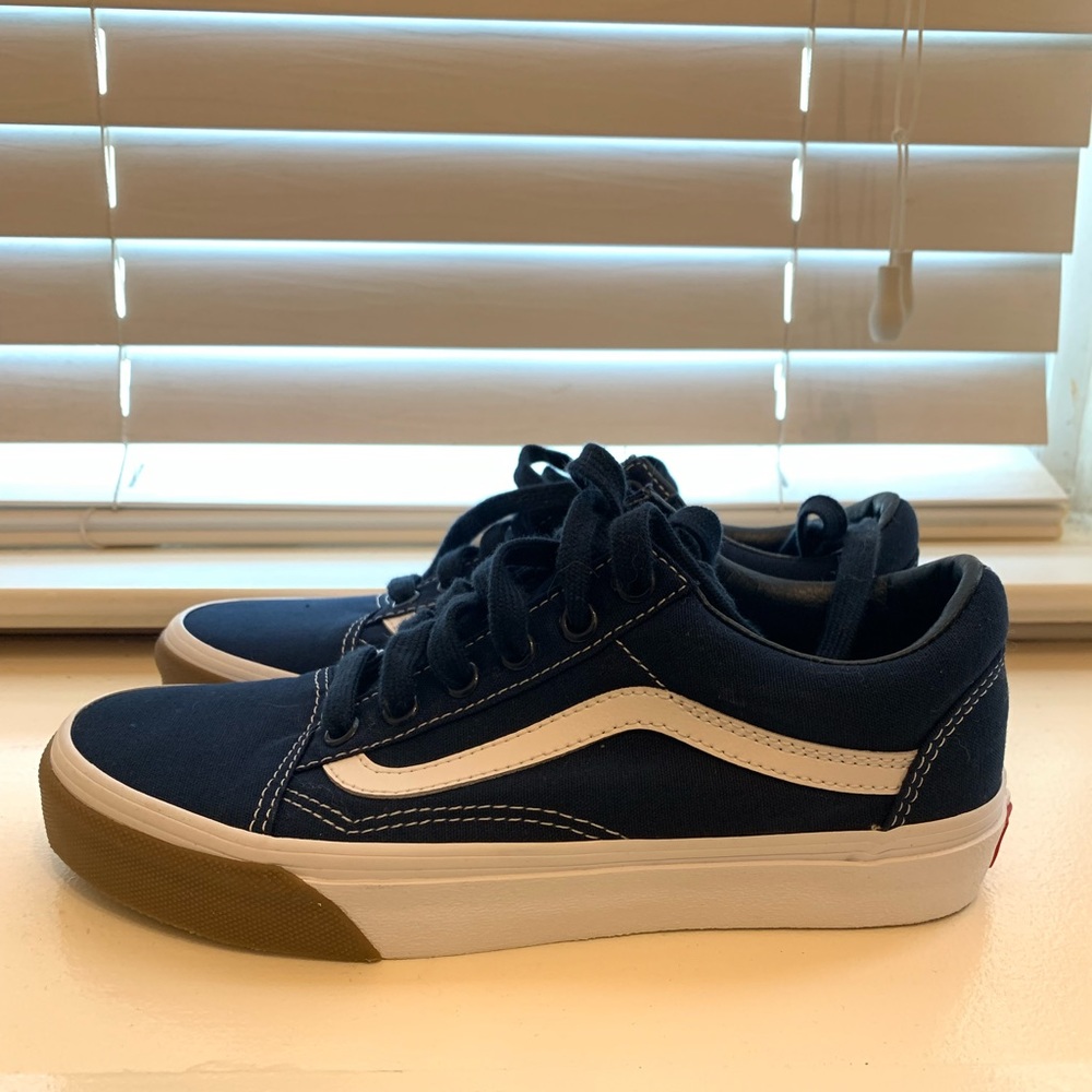 Vans Old Skool Canvas Trainers Gum Bumper Blue True White Unisex Size 5.0/6.5